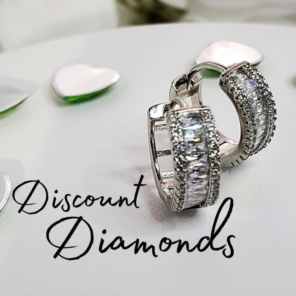 Clear White Asymmetrical & Clear White Baguette Diamond Earrings 925 Silver